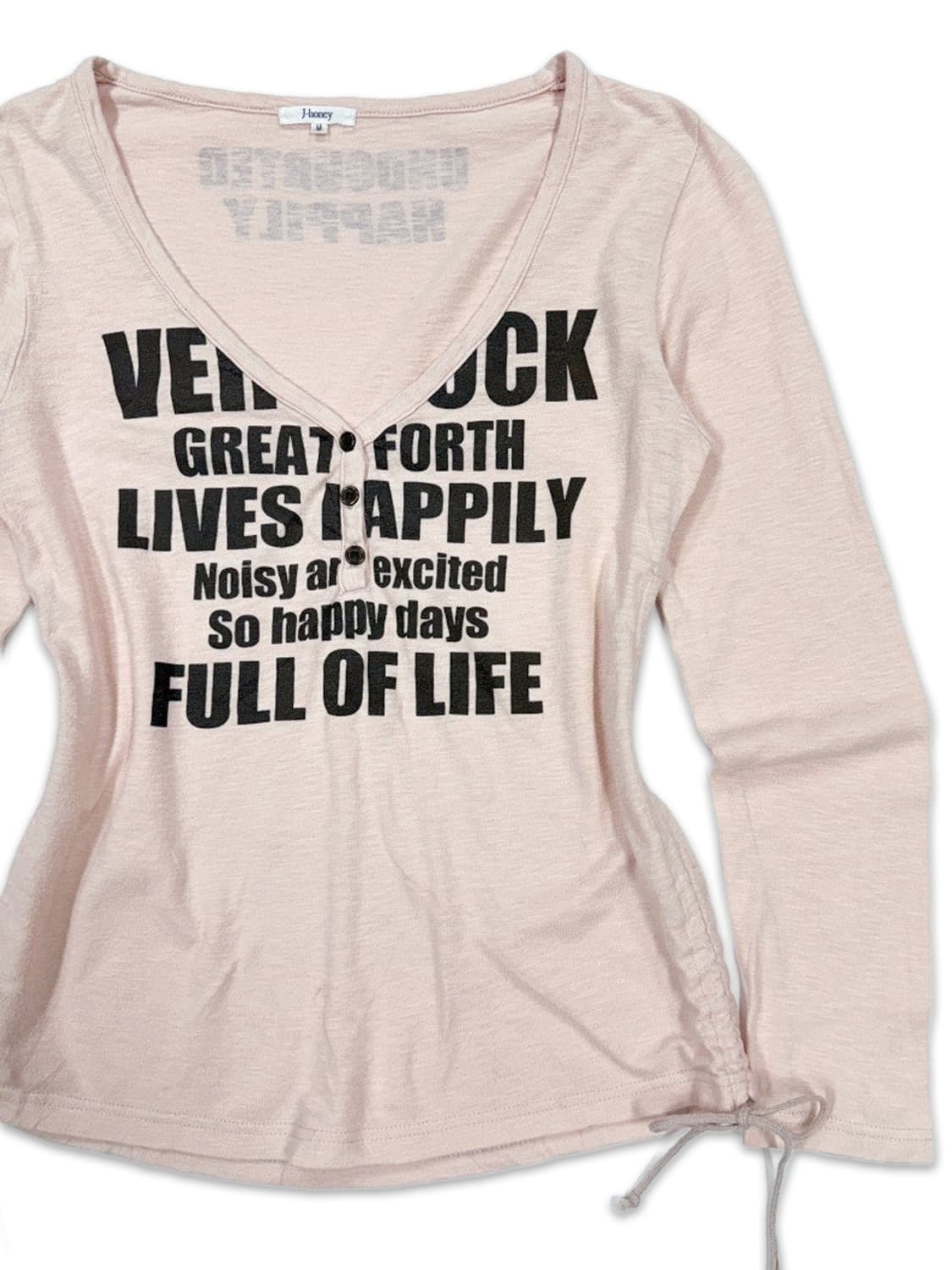 빈티지 J-HONEY 연핑크 레터링 하프 단추 긴팔티 상품이미지2