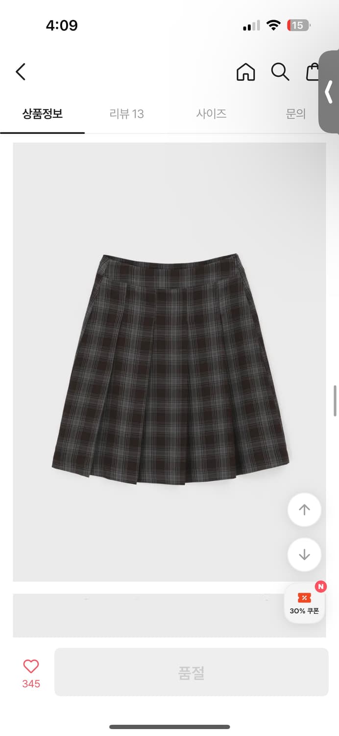 블랙업 체크스커트 상품이미지1