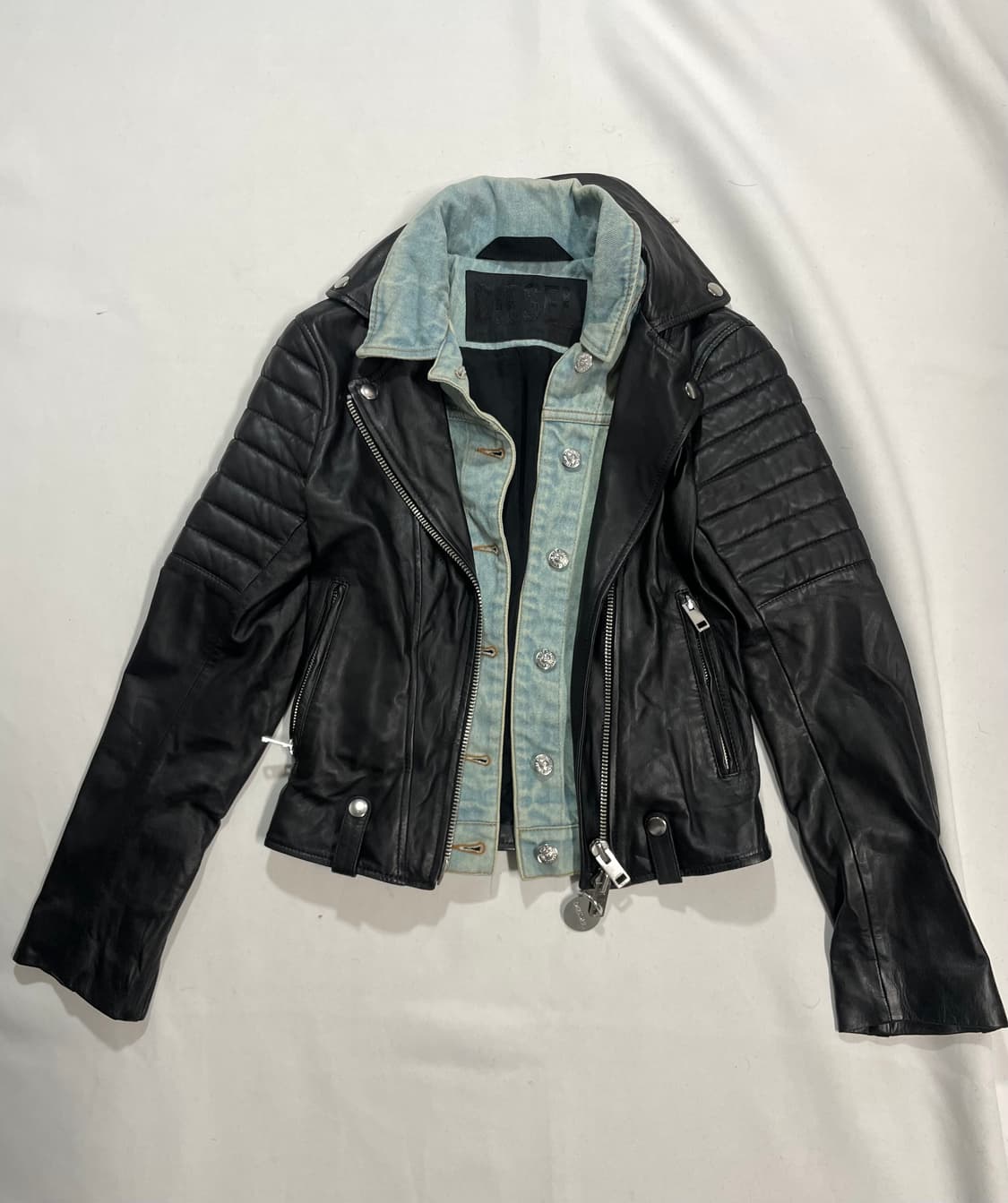 Diesel 데님 레이어드 램스킨 라이더재킷 상품이미지1