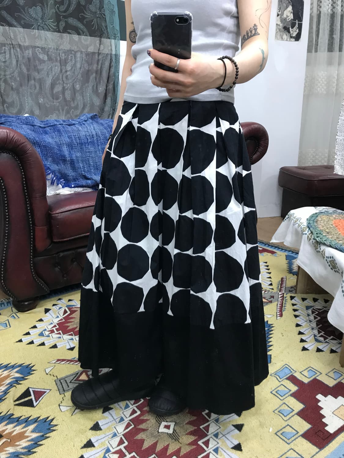 빈티지 여성 뒷밴딩 도트 스커트 (Z1049) 상품이미지1