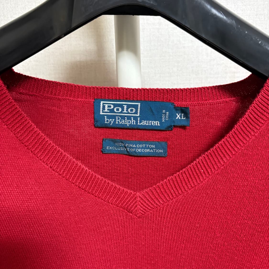 폴로 랄프로렌 피마코튼 V넥 니트 / 레드, XL 상품이미지4
