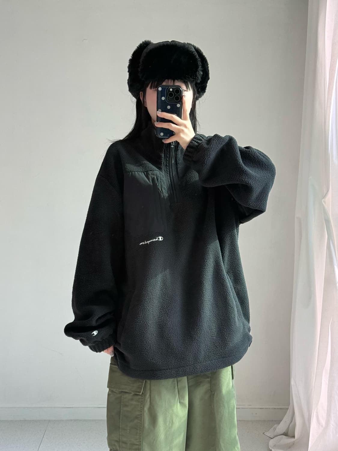 챔피온 블랙 후리스 반집업 상품이미지4