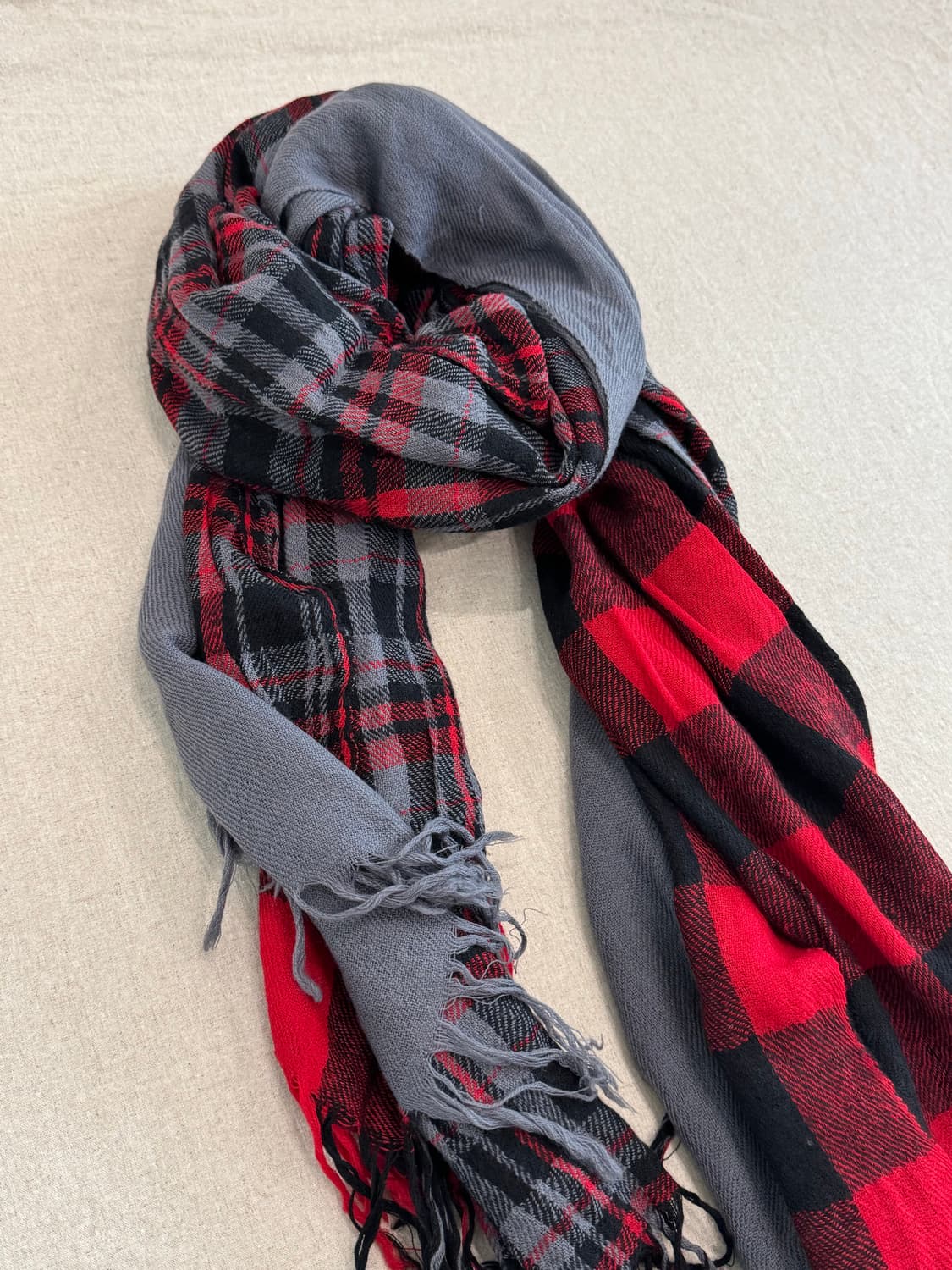 요지야마모토 체크 레이어드 울 머플러 상품이미지2