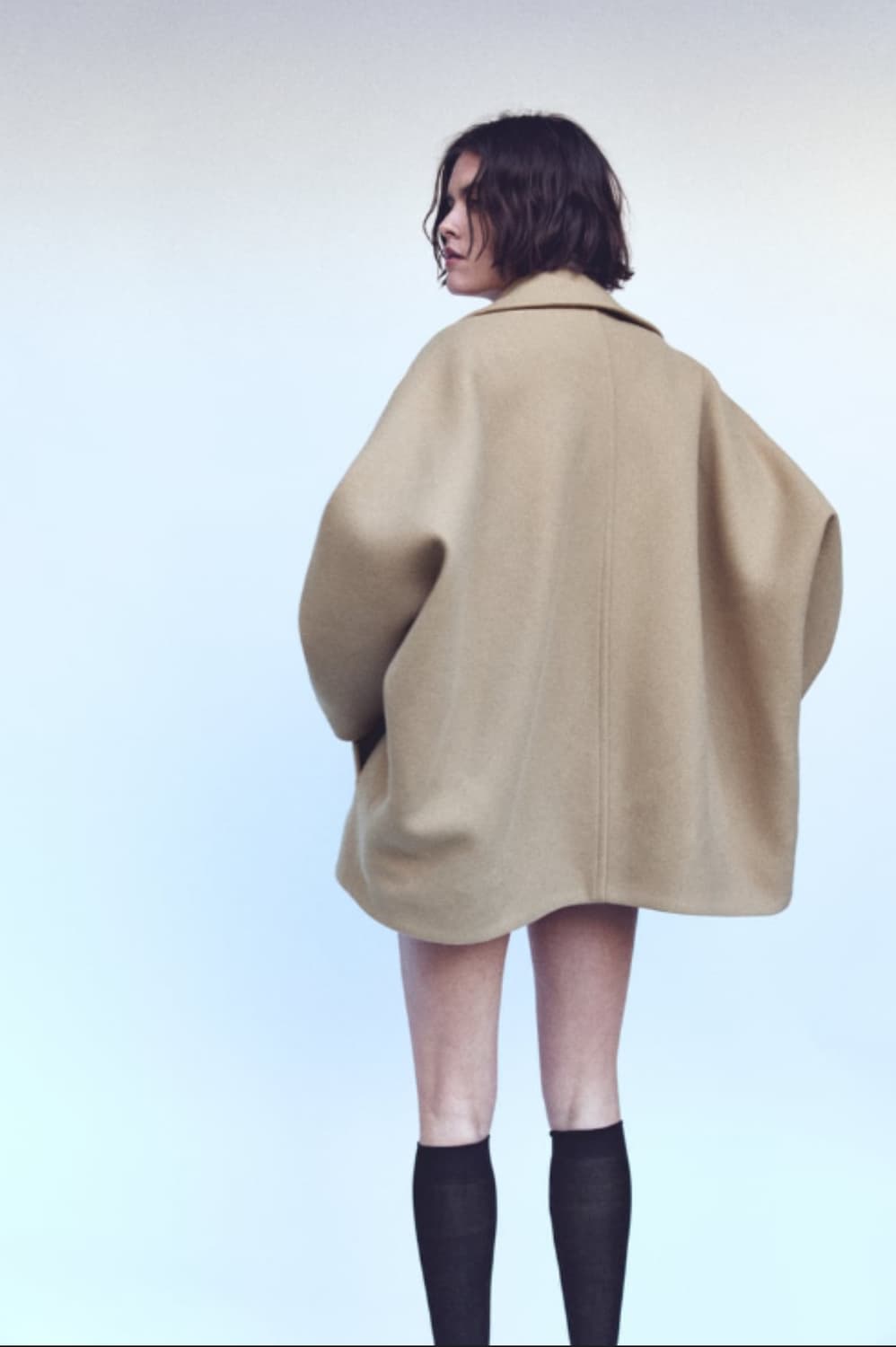 자라 zw컬렉션 울 혼방 케이프코트 블랙 상품이미지2