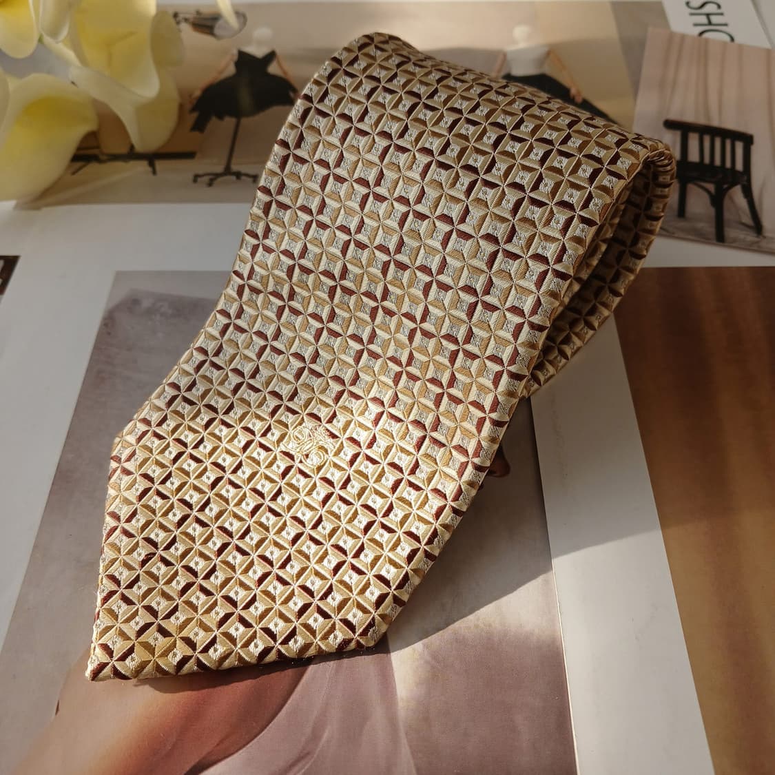 닥스 실크 베이지 지오메트릭 텍스처 넥타이 9.5cm A등급 A19251 상품이미지2