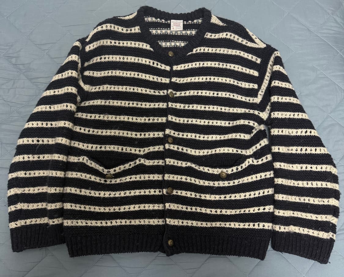 [L] STU 라운드 넥 스트라이프 가디건 네이비 상품이미지2