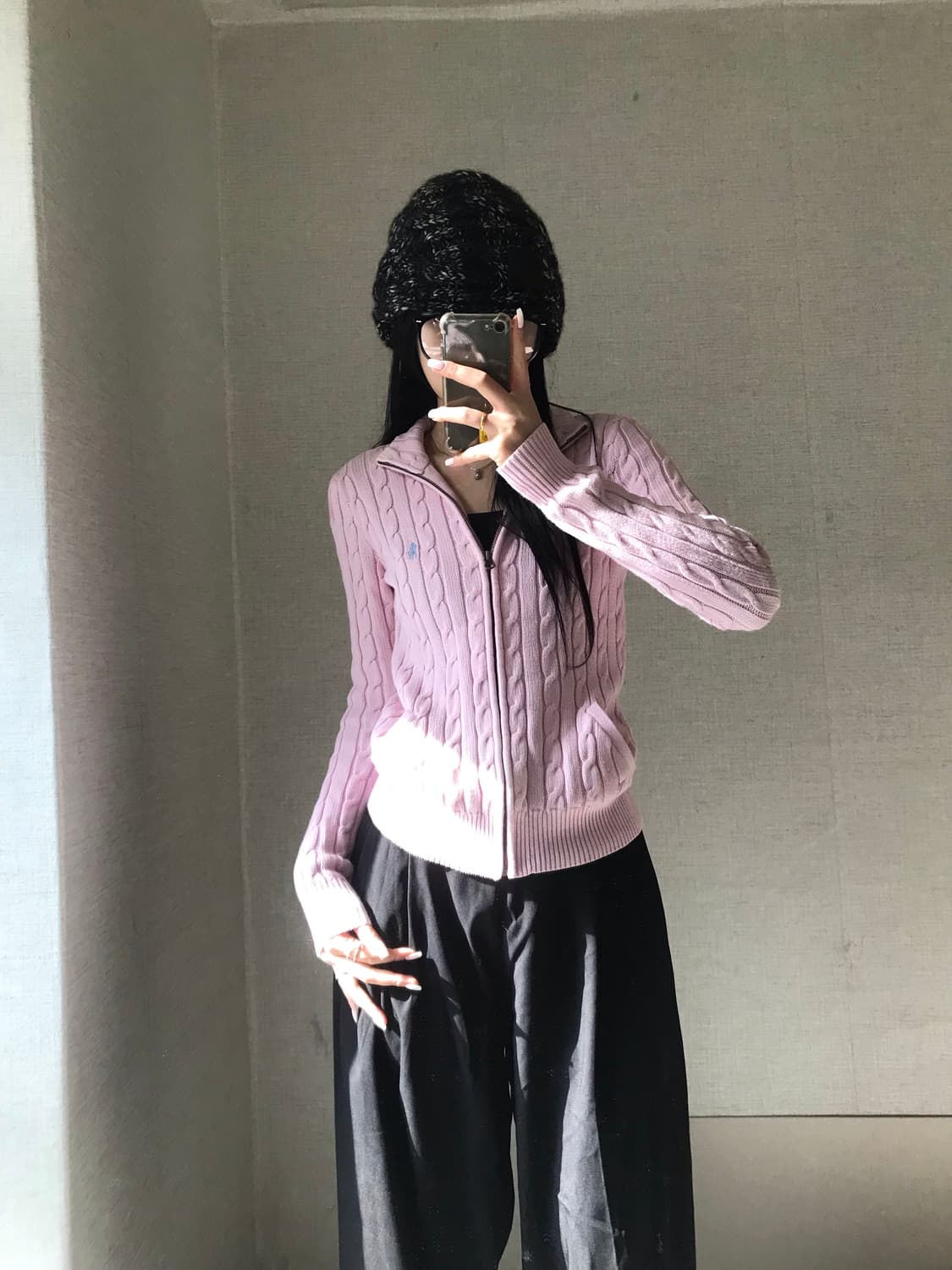 폴로 연핑크 케이블 니트집업 상품이미지5