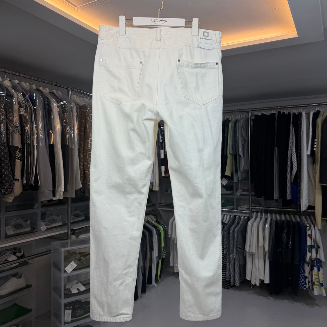 [리오브] 우영미 스퀘어 텍션지 레더 데님 팬츠 상품이미지2