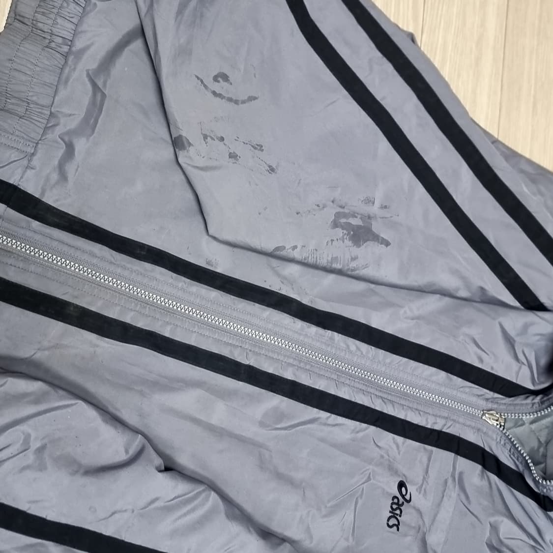 80s 한국제 아식스 바람막이 후드 자켓 그레이(105) 상품이미지3