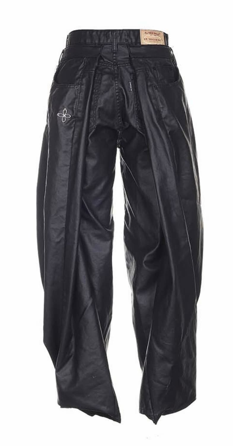 [S] 써저리 더블 폴딩 오버 와이드 배기 진 코팅드 블랙 상품이미지2