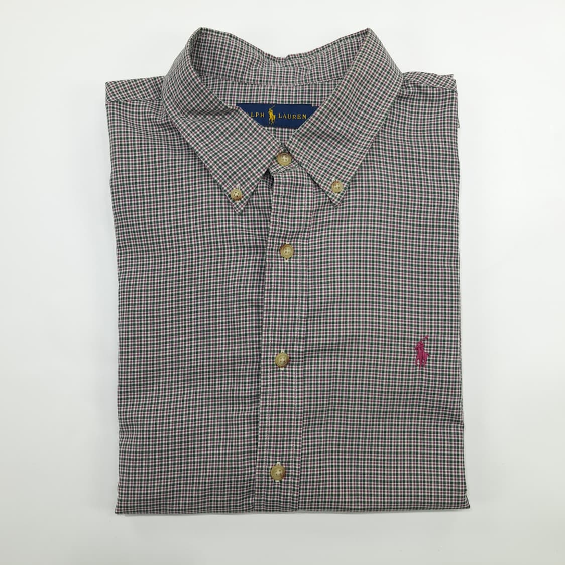 CN189 2XL 폴로 랄프로렌 버건디그린 마이크로체크 긴팔 셔츠 남방 상품이미지8