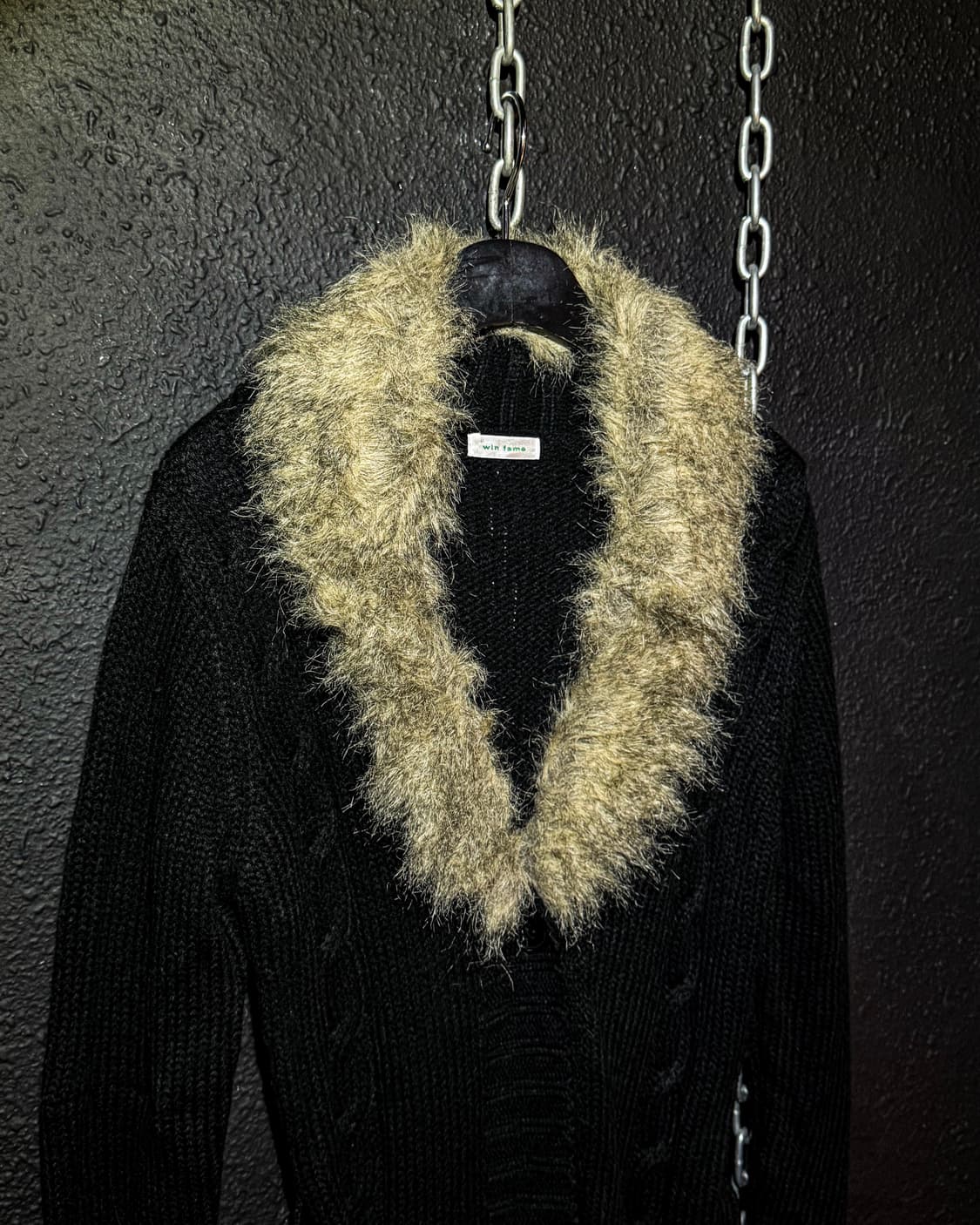 Fur Trim Black Long Knit Cardigan 상품이미지2