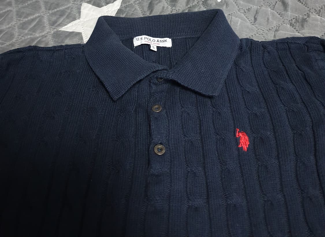 US PLOL ASSN 케이블 긴팔 카라 니트 스웨터 네이비 (M) 상품이미지2