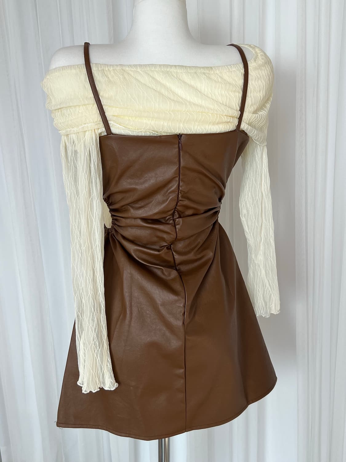 [새상품원가이하판매]브라운 레더 뒷지퍼 끈 원피스  상품이미지6