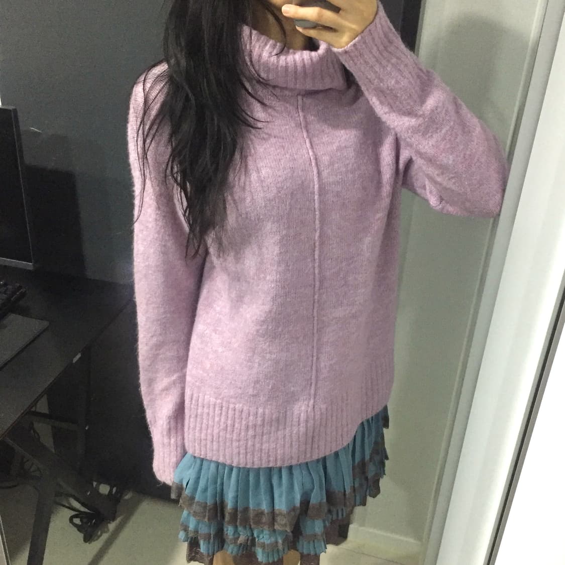 JPV 하구미 사와코 터틀넥 풀오버 라일락 멜란지 니트 상품이미지2