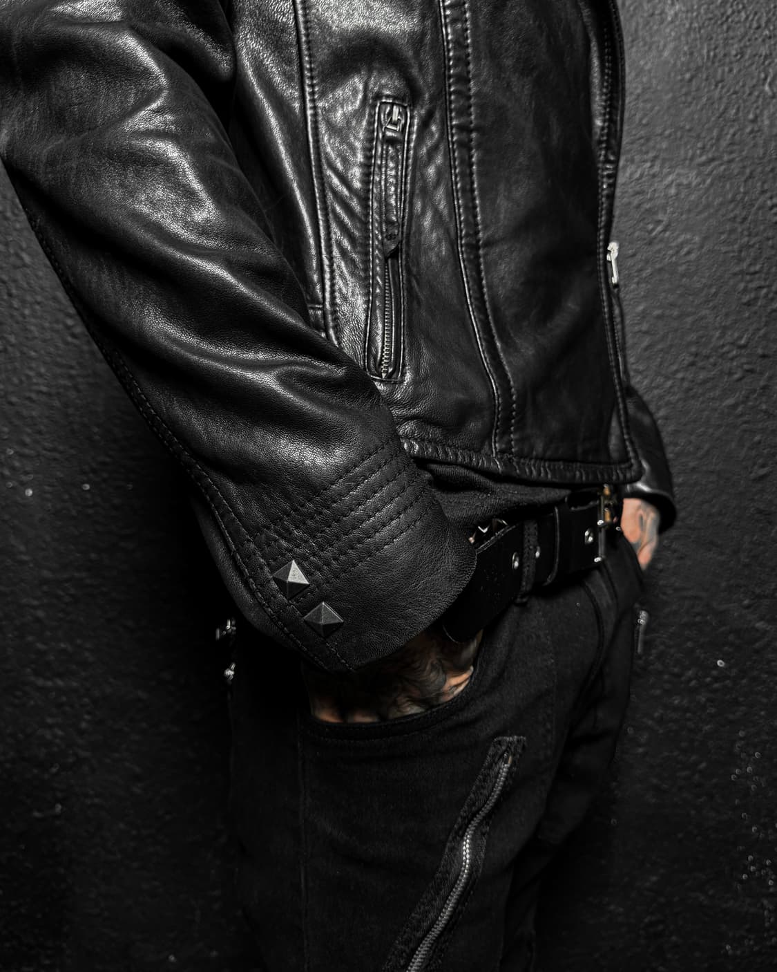 Stud Detail Leather Rider Jacket 상품이미지5