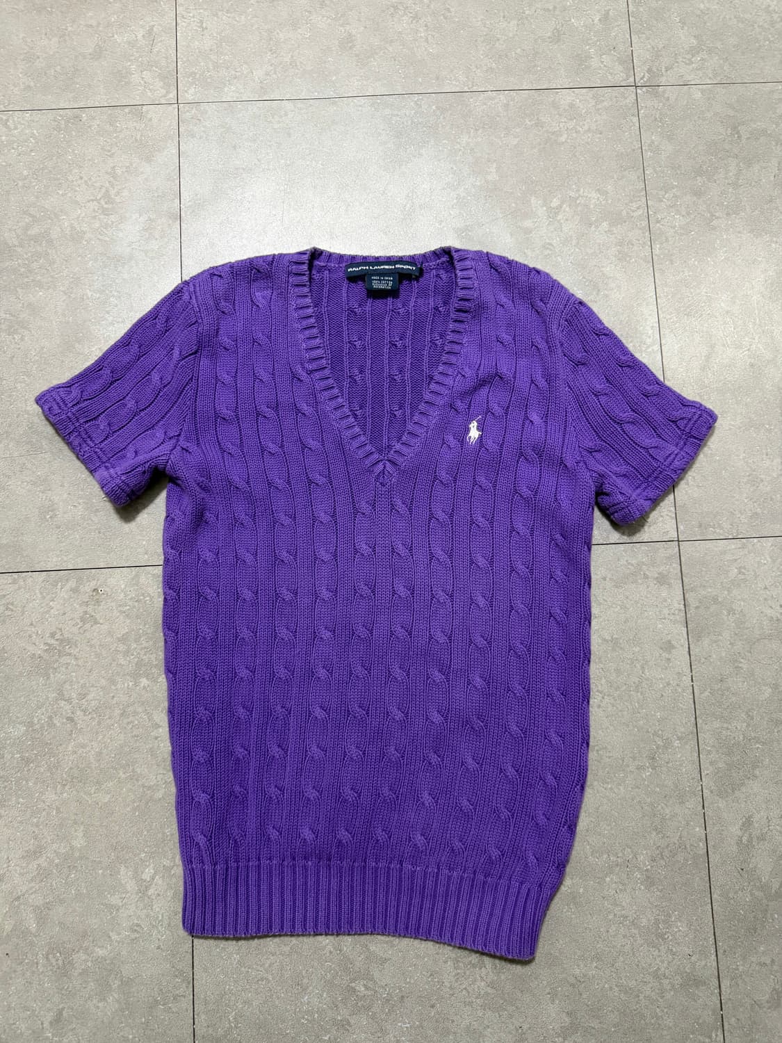 랄프로렌 폴로 퍼플 컬러 케이블 니트 빈티지 숏슬리브 55size   상품이미지1