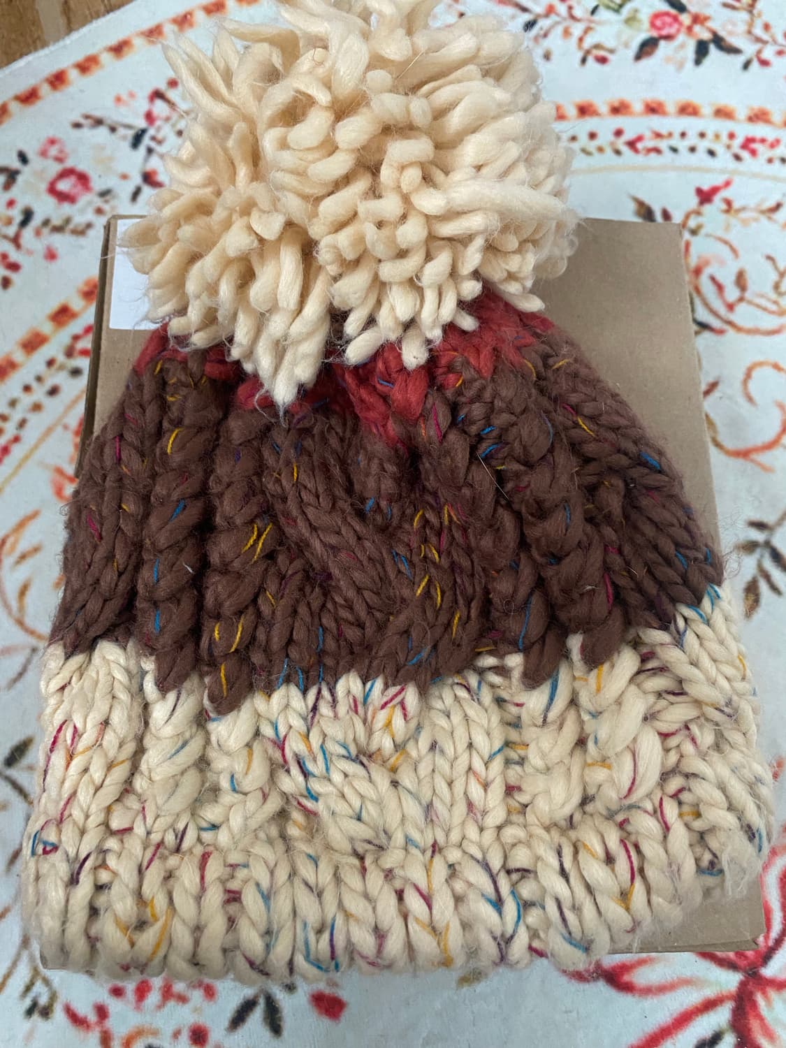 컬러 블록 니트 방울 털모자 상품이미지1