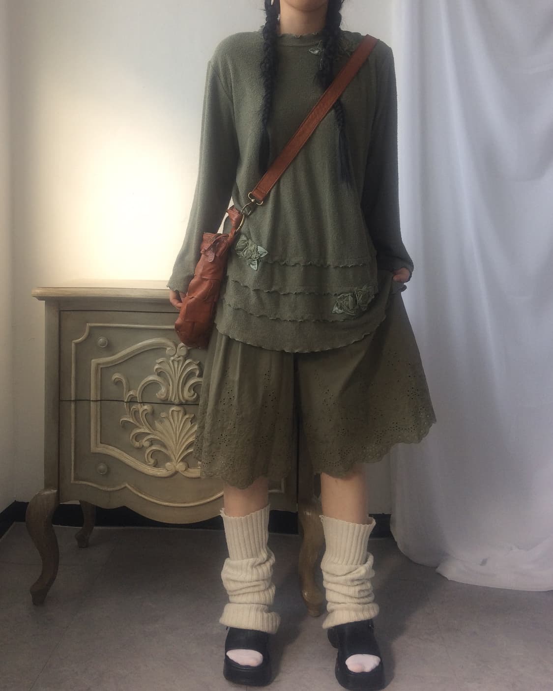 Corsage point high neck knit sleeve 상품이미지5