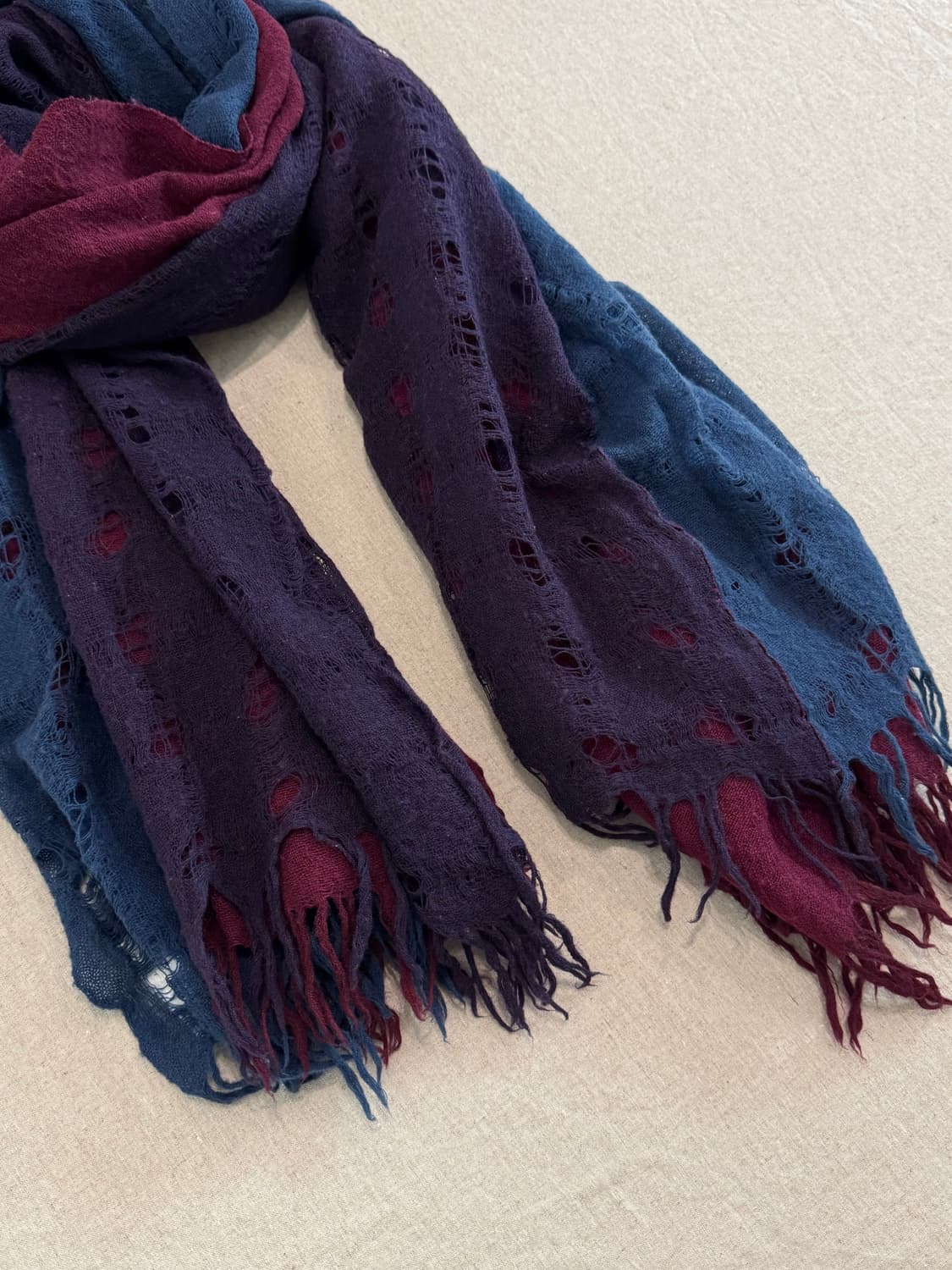 요지야마모토 트라이 컬러 레이어드 울 머플러 상품이미지4