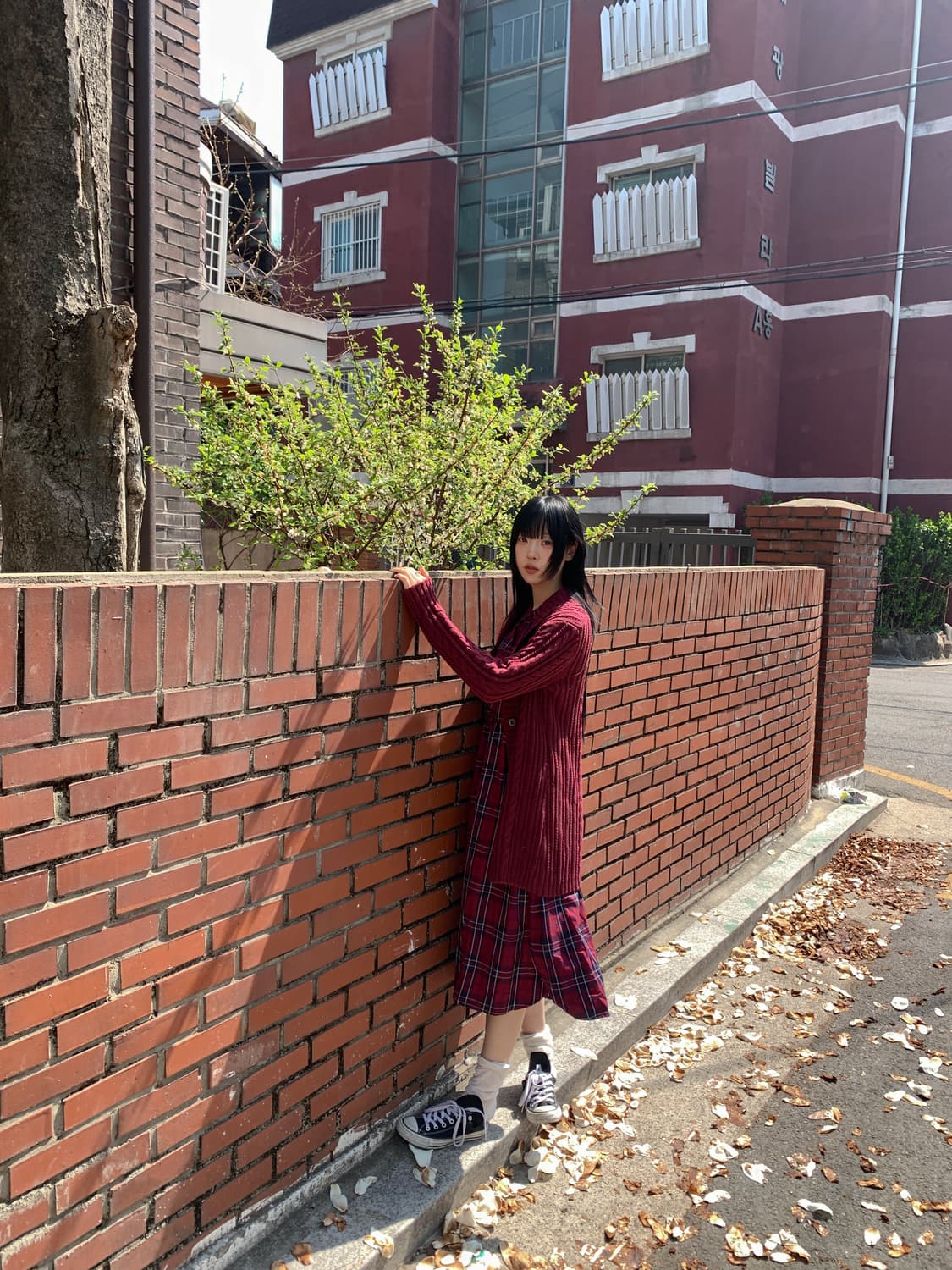 Check dress(Burgundy) 상품이미지2