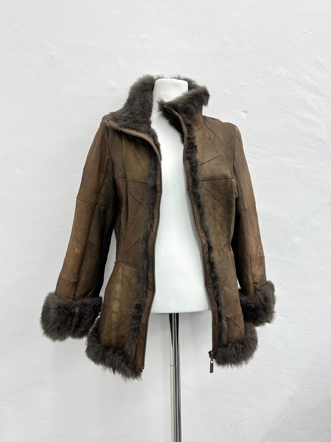 Rabbit brown fur trimming jacket 상품이미지5