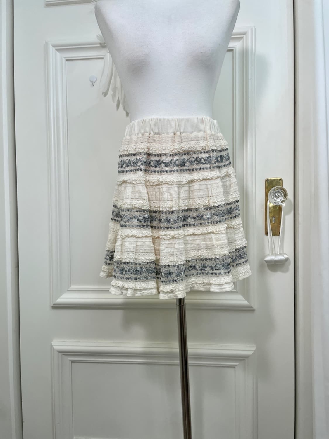 ivory khaki lace banding mini skirt 상품이미지5