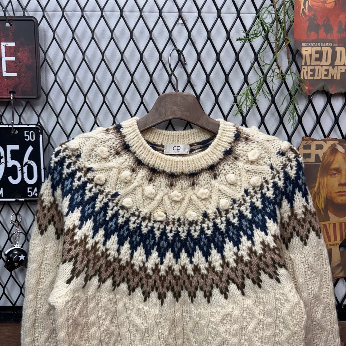 JPN VINTAGE 울 니트 노르딕 패턴 아이보리 상품이미지3