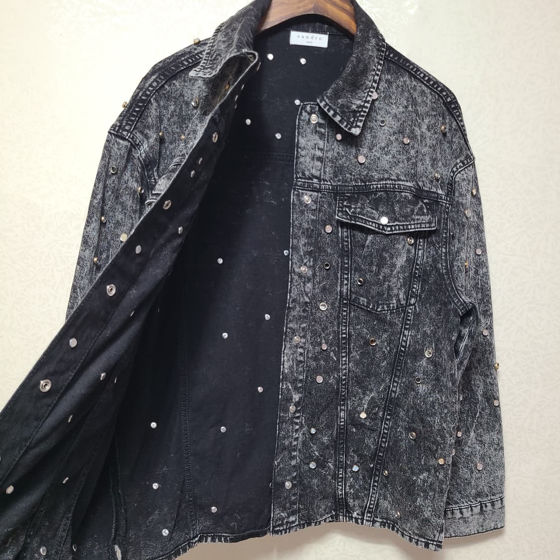 (L100) 산드로 빈티지 워싱 흑청 블랙 웨스턴 데님 셔츠 자켓 상품이미지4