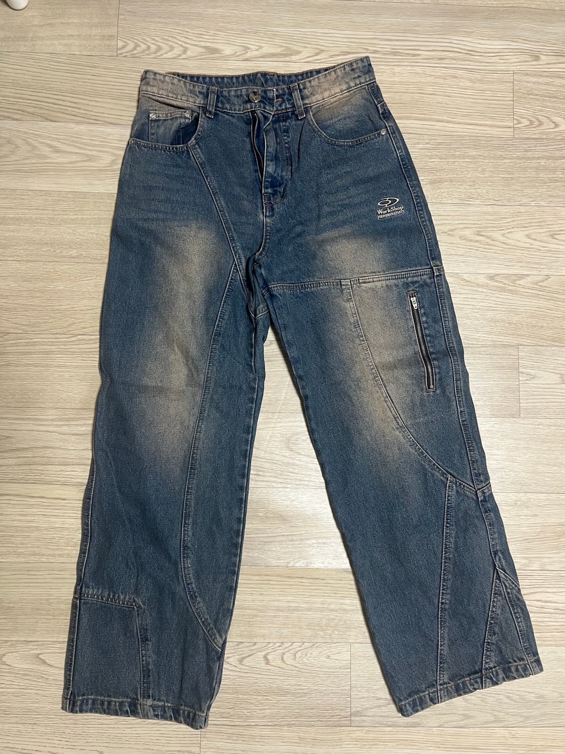 절개 워싱 데님 팬츠 인디고 블루 S사이즈 상품이미지1