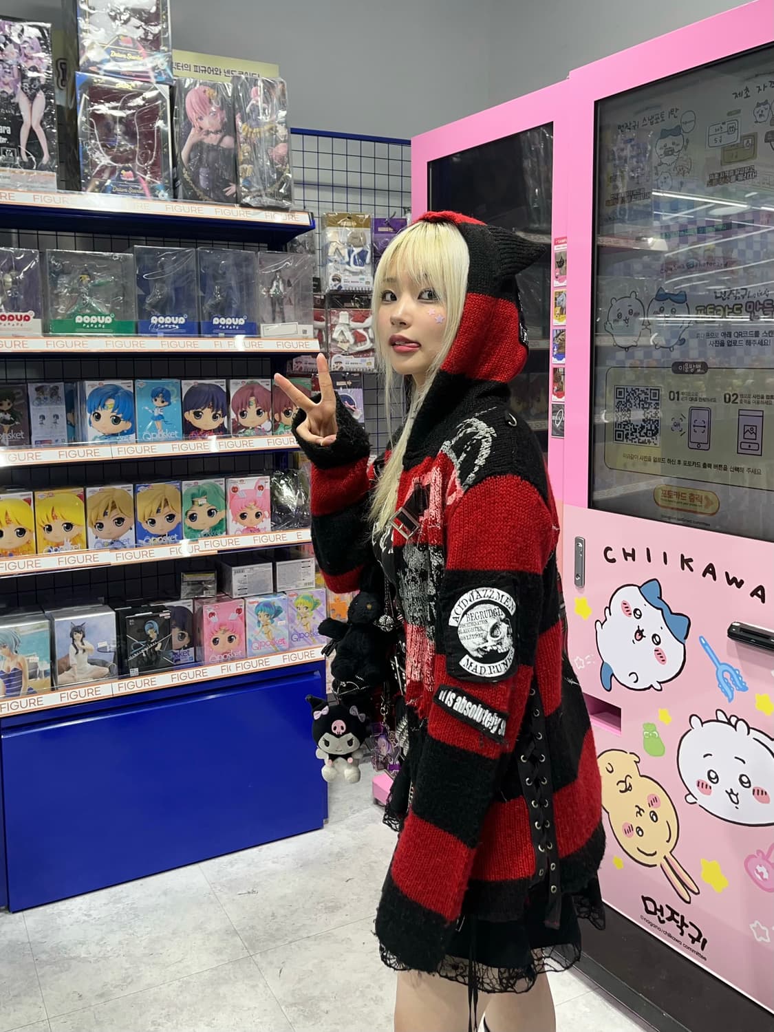 매드펑크 네코미미 스트라이프 니트 후드집업 상품이미지4