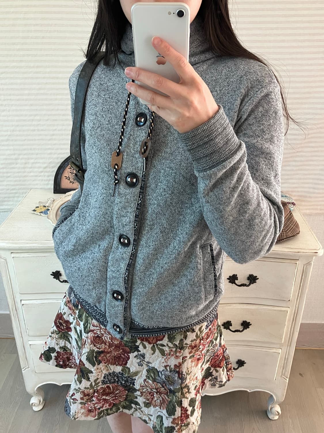 jpn vintage 차콜 보헤미안 버튼 후드 집업 y2k 스트릿 갸루  상품이미지4