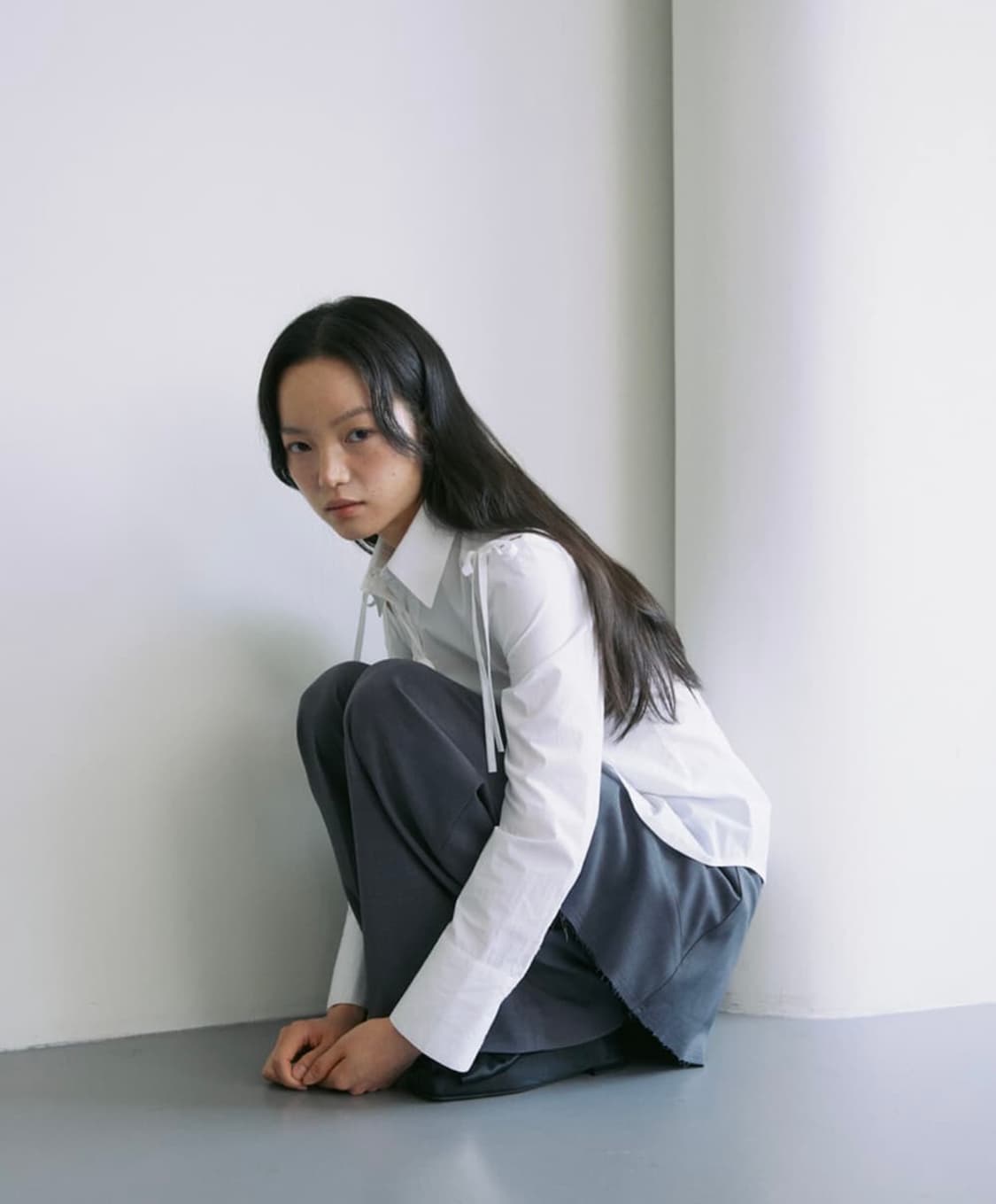 Youshim (유심) 리본 셔츠 화이트 상품이미지2