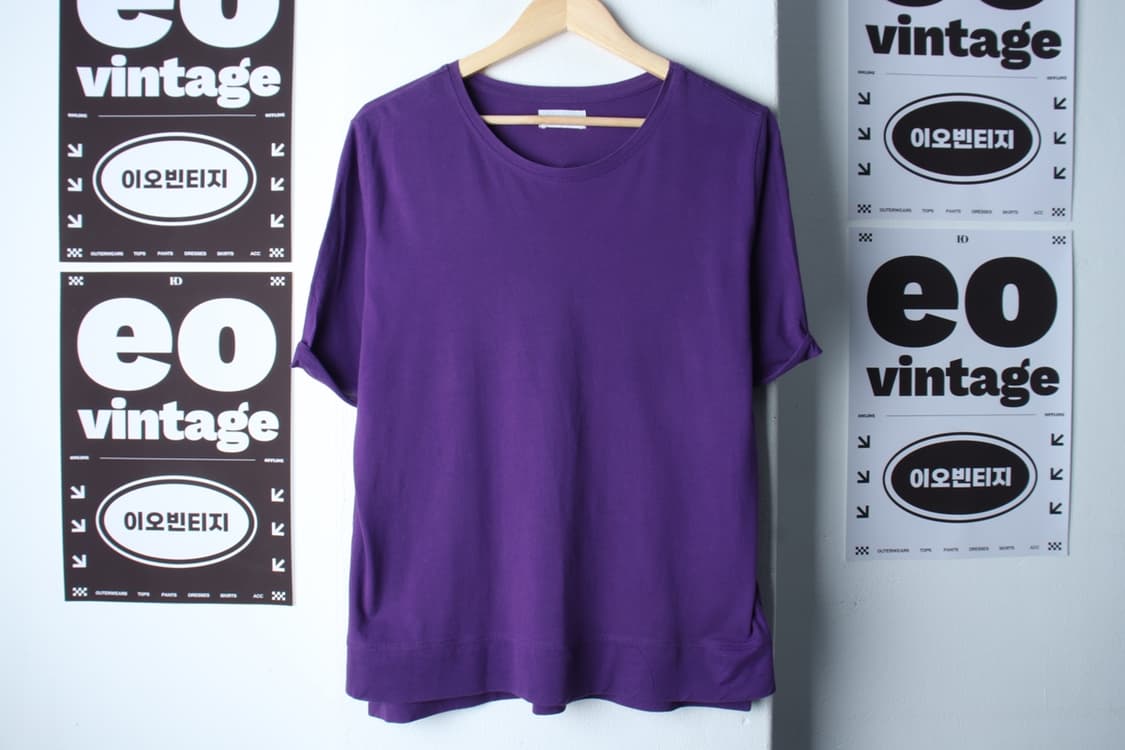 W(L-XL) 쿠즈텡 반팔 티셔츠 퍼플 무지 기본-H33564 상품이미지2