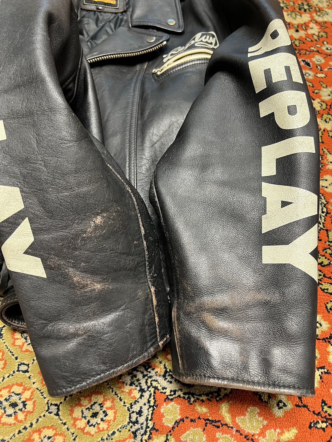 리플레이 빈티지 가죽 바이커 더블 라이더 자켓 M 상품이미지3