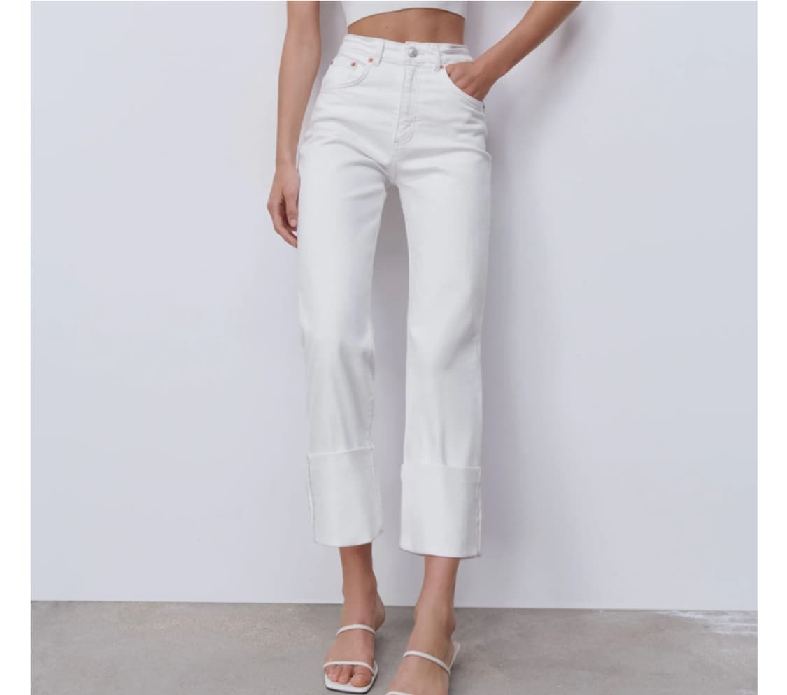 자라 하이웨이스트 밑단롤업 오가닉코튼 화이트진 (36) 상품이미지3