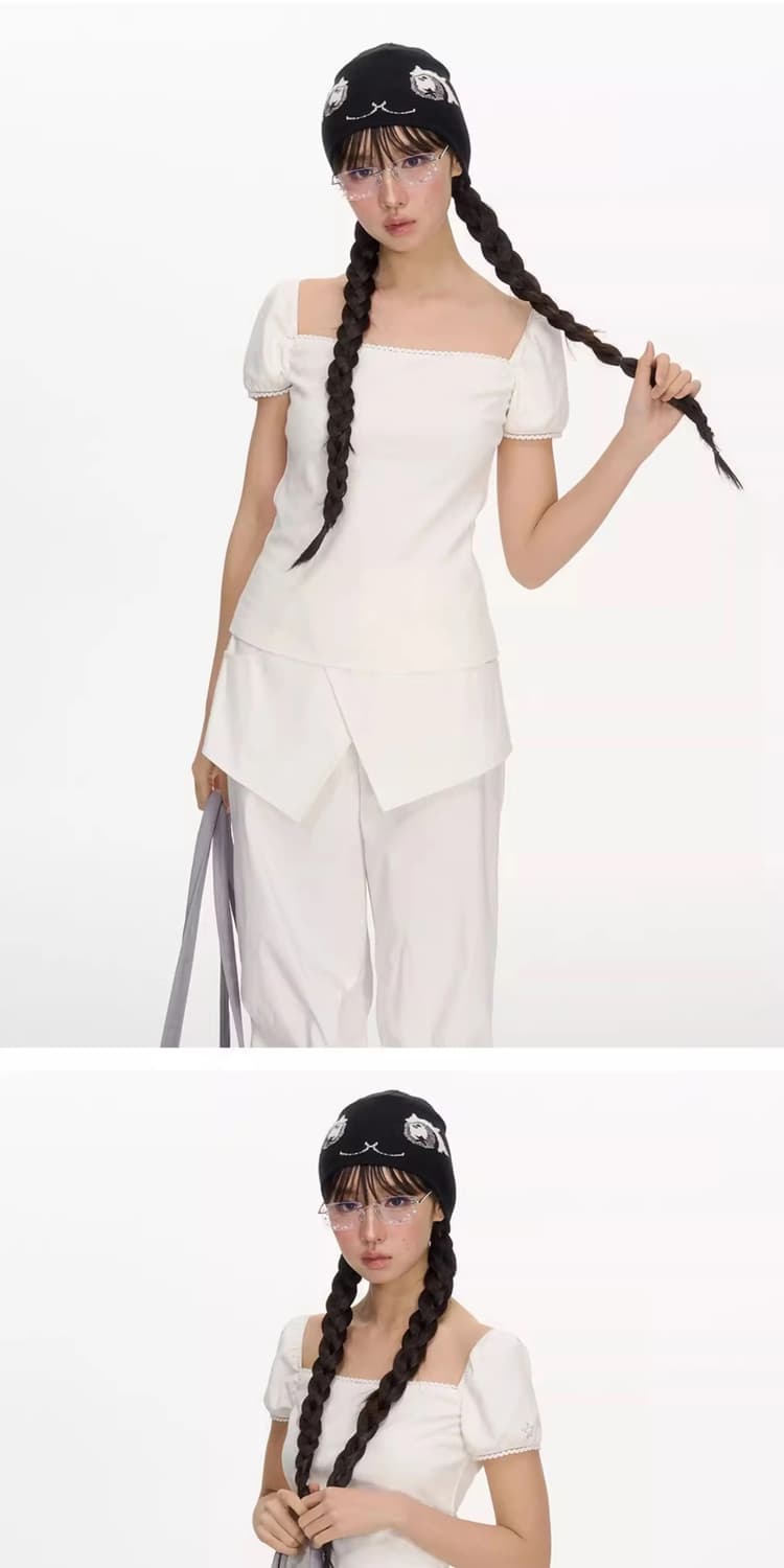 Necystudio 퍼프슬리브 스퀘어넥 티셔츠 S 상품이미지3