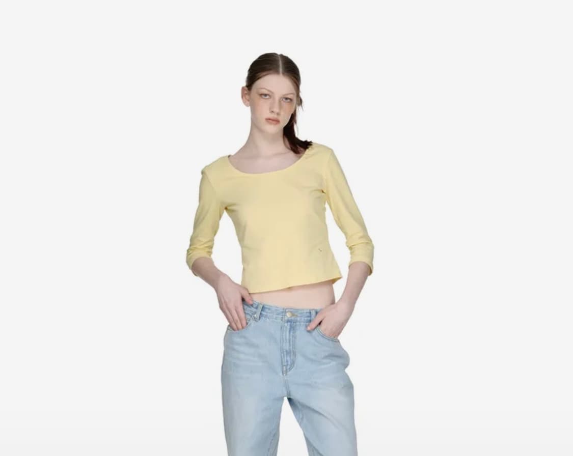Three-Quarter Scoop Neck Sleeve Top, LEM 상품이미지1