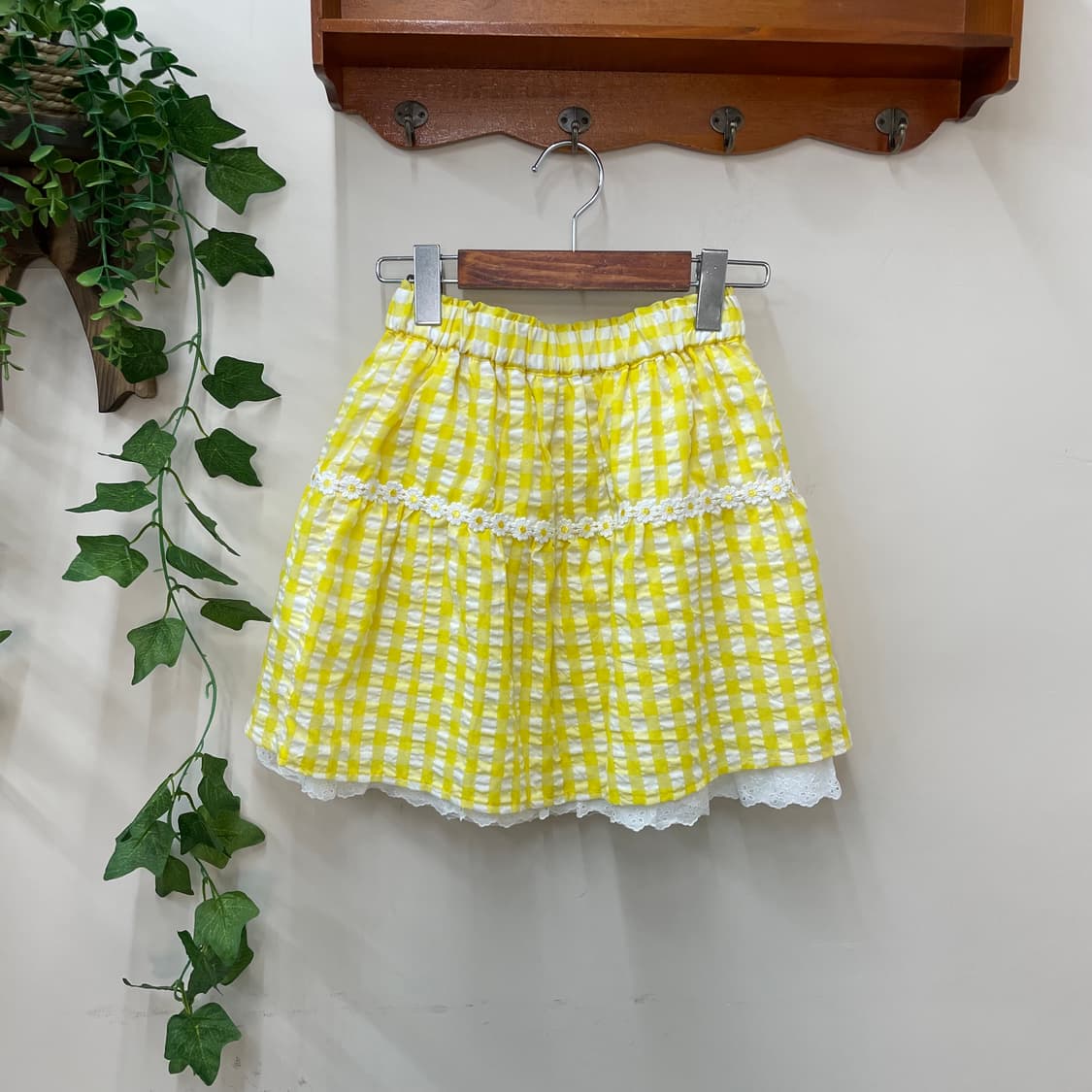 사와코 무드 옐로 깅엄 데이지 레이스 스커트 🏠 상품이미지1