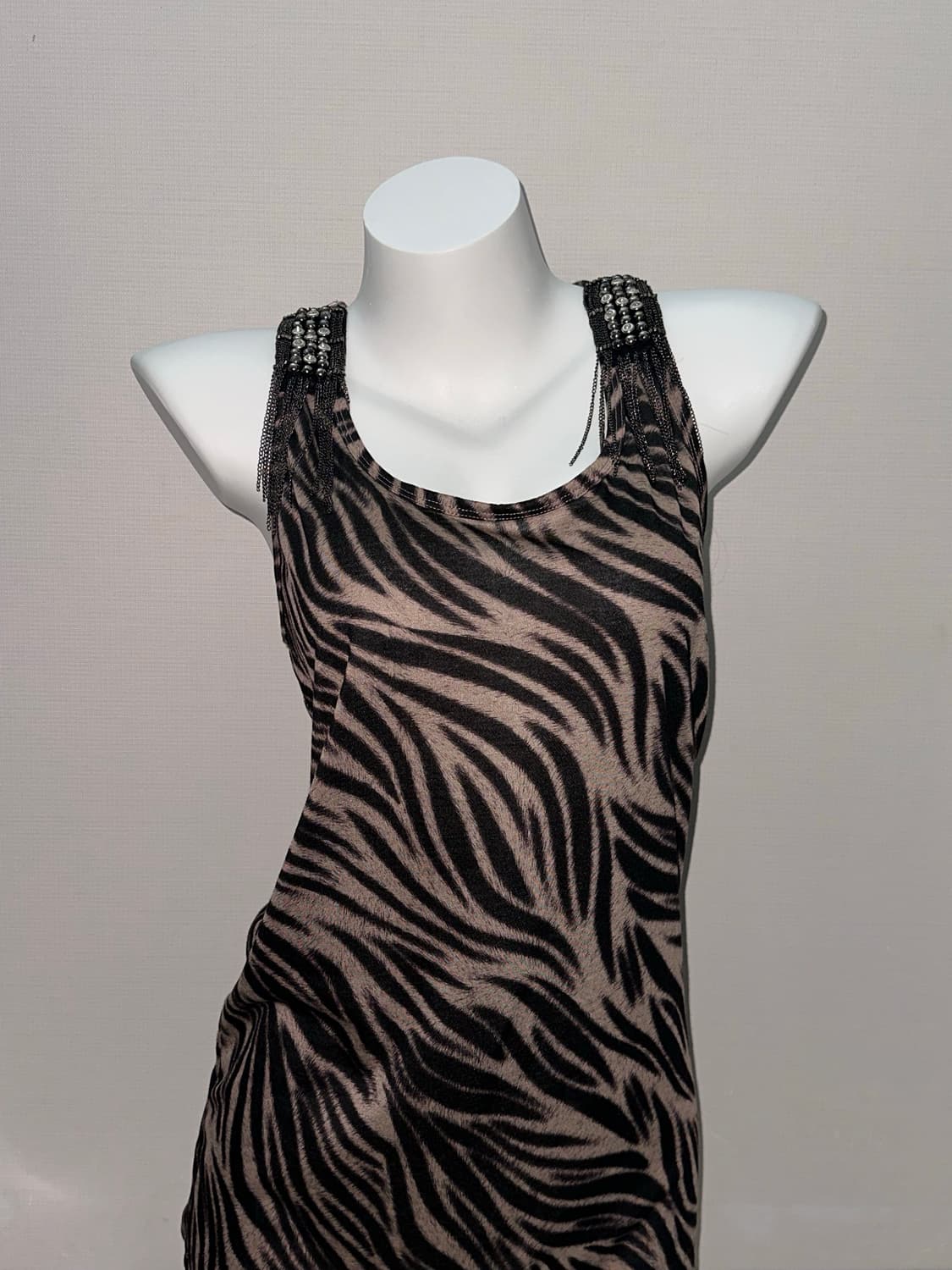 빈티지 갸루 지브라 체인 슬리브리스 원피스 상품이미지6