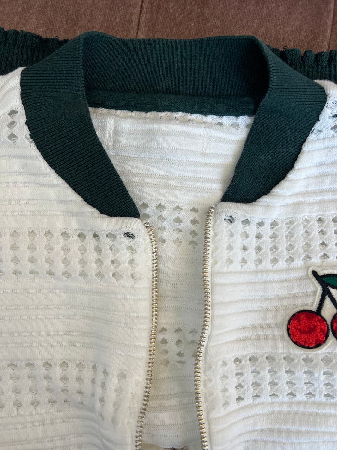 와이드앵글 여성 아이보리 집업점퍼 펀칭니트점퍼 상품이미지5