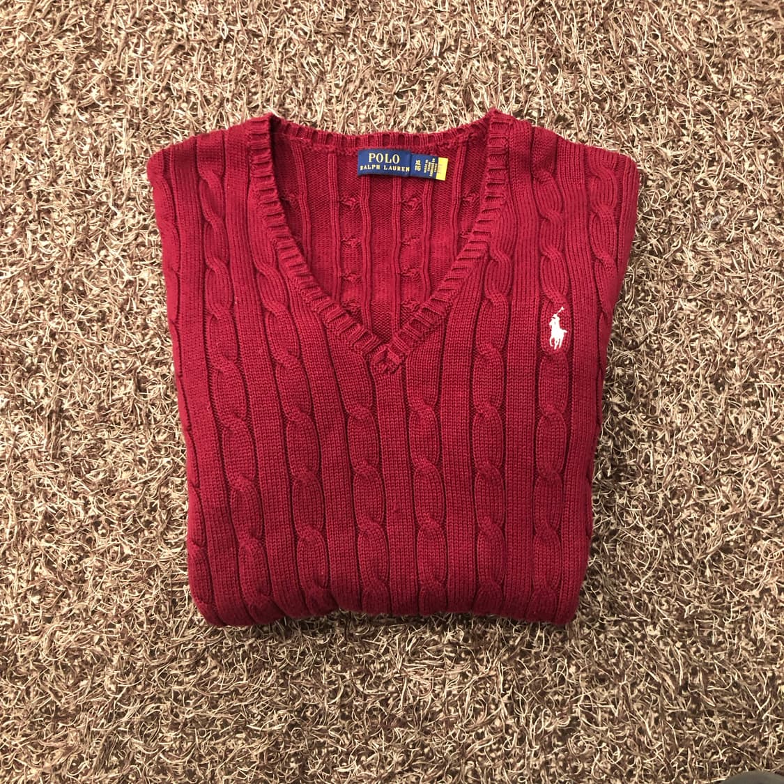 폴로 랄프로렌 브이넥 케이블 버건디 니트 상품이미지1