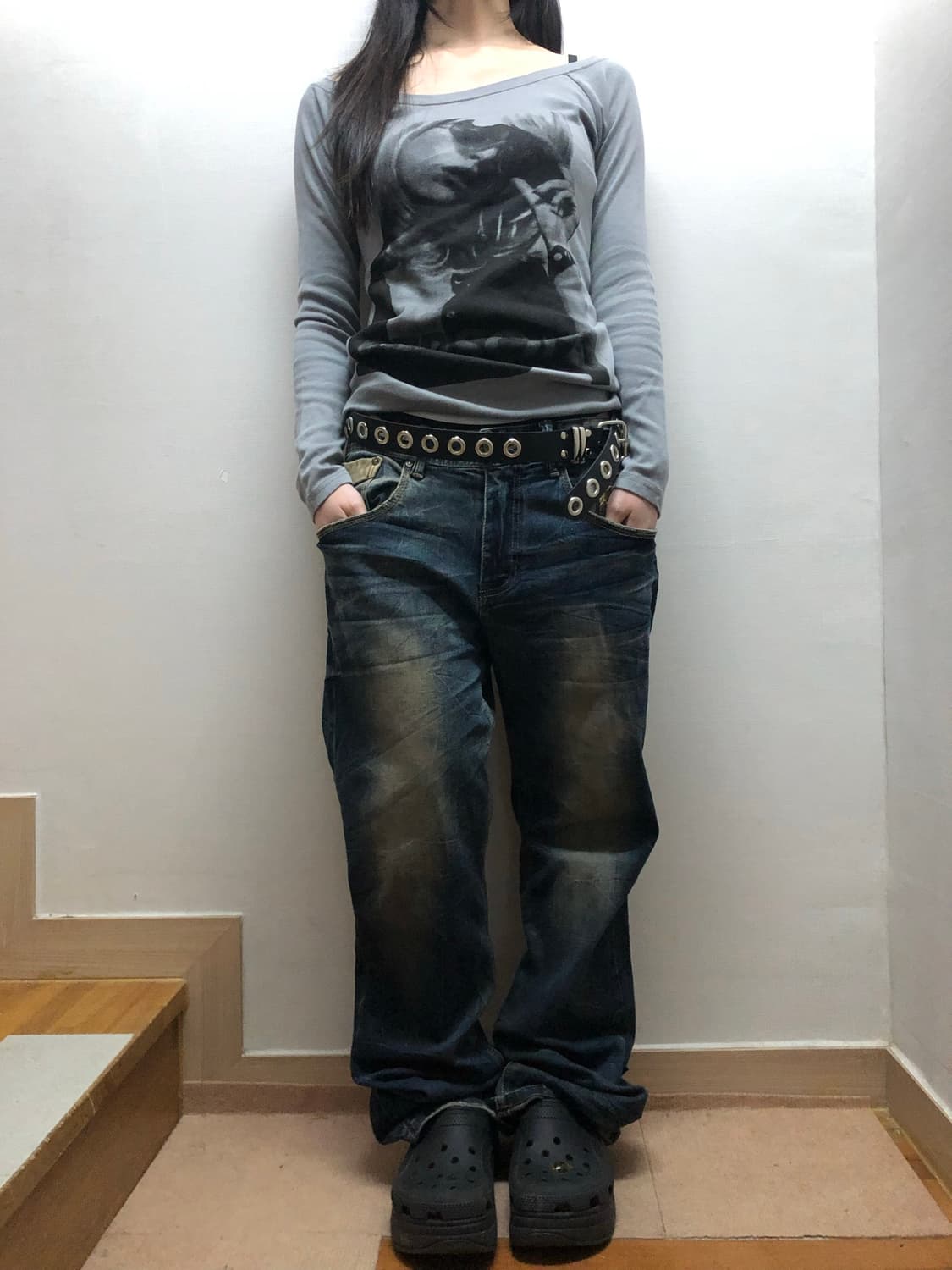 빈티지 그레이 펑크 프린팅 티셔츠 상품이미지4