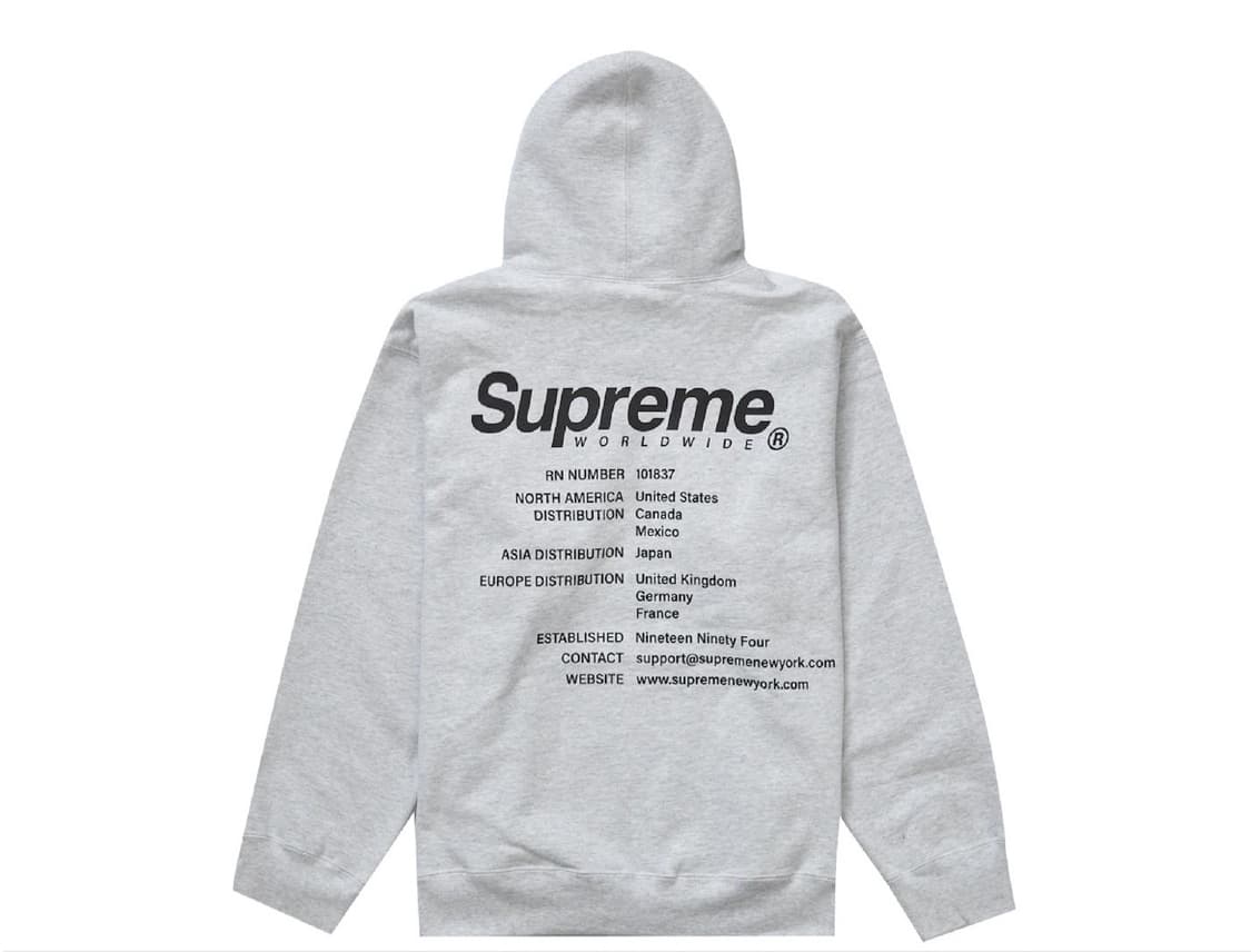 슈프림 월드와이드 후드 애쉬그레이 상품이미지2