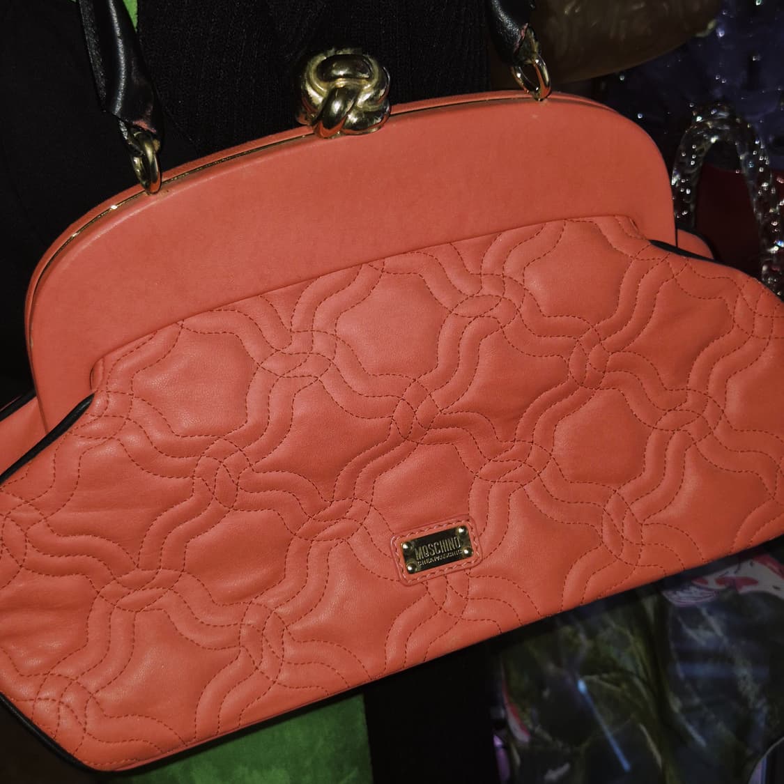 90s 모스키노 칩앤시크 코랄 레더 로즈 핸드백 상품이미지8