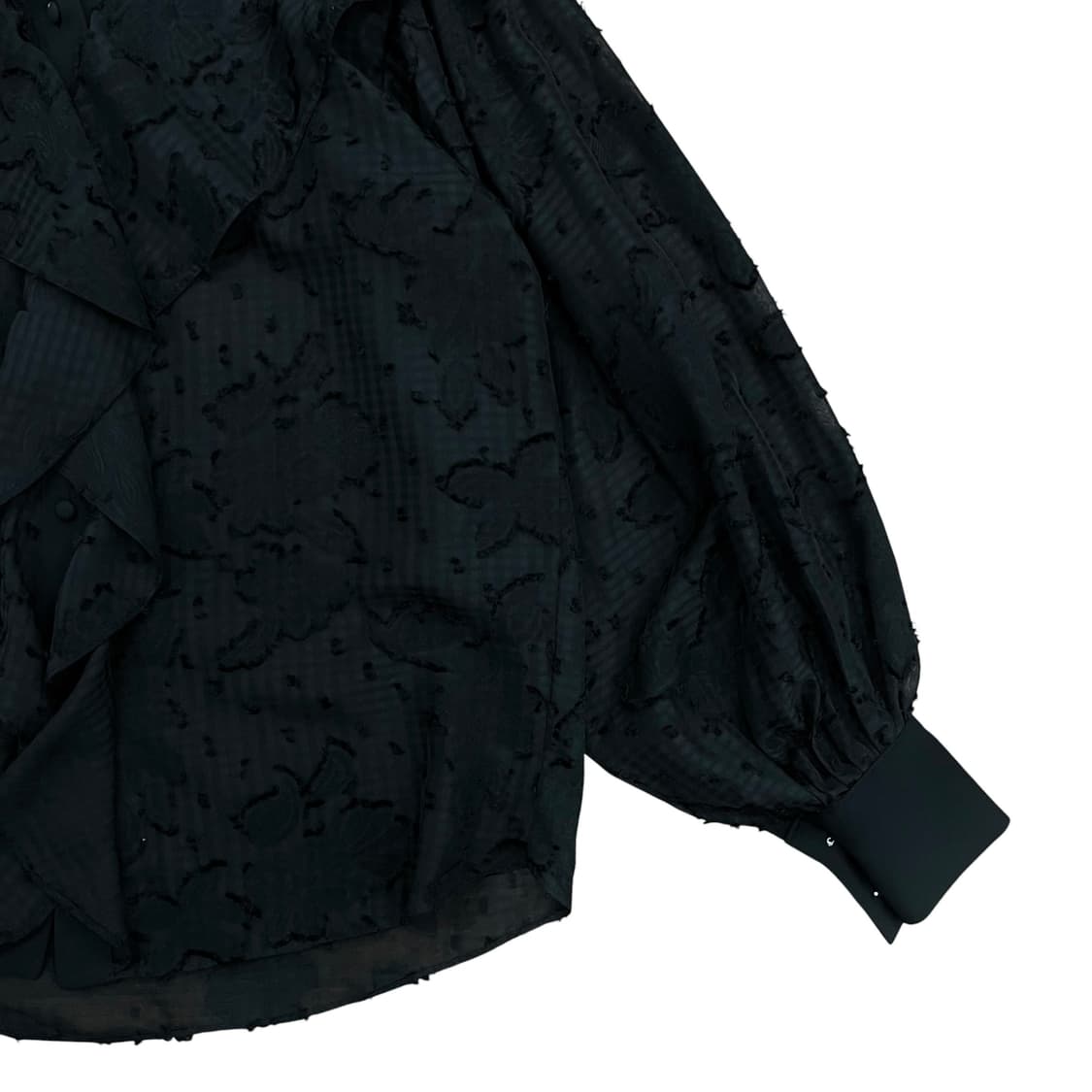 Big Shirring Black Lace Blouse 상품이미지4