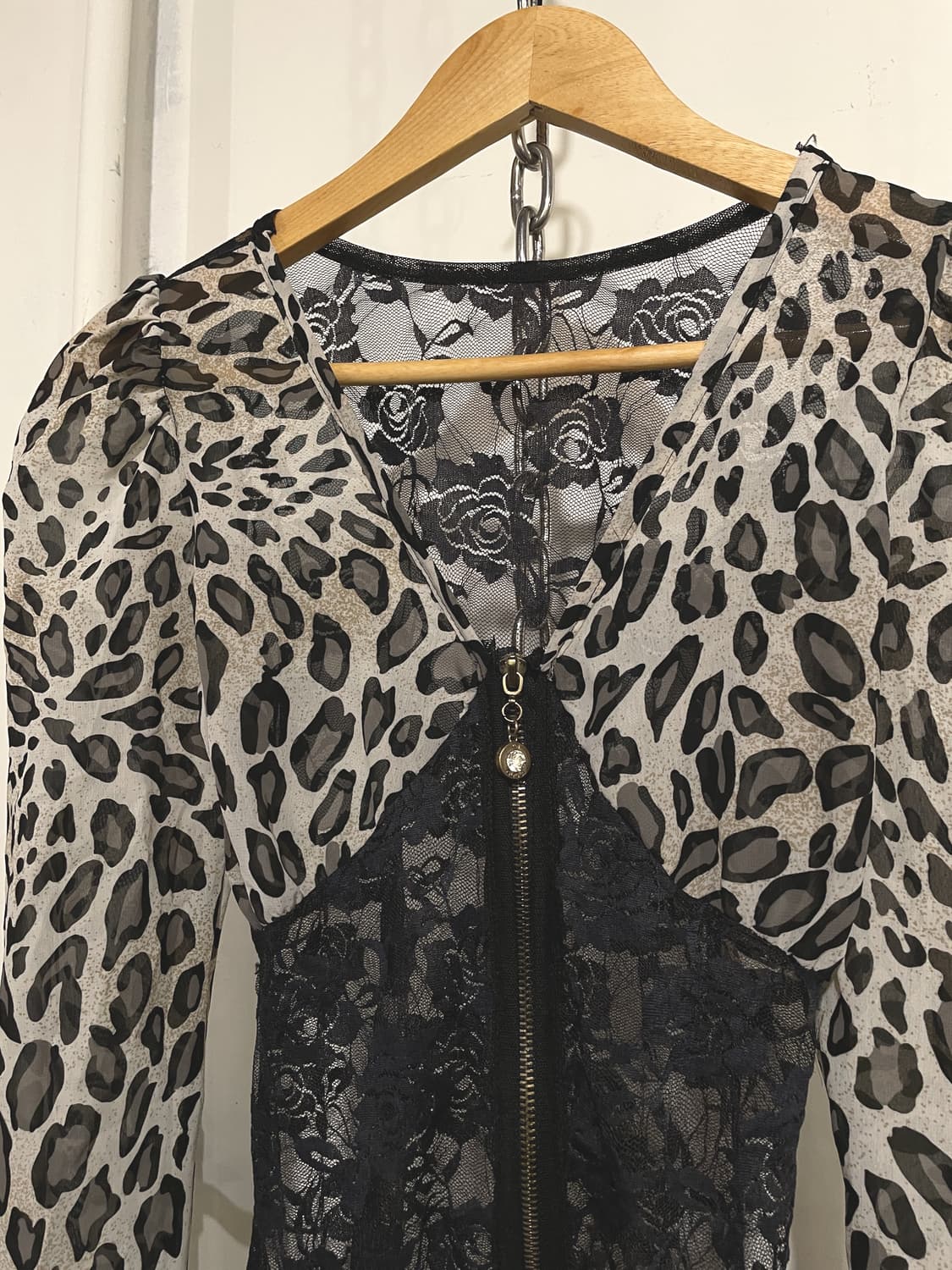 레오파드 패턴 시스루 레이스 집업 탑 갸루 상품이미지2