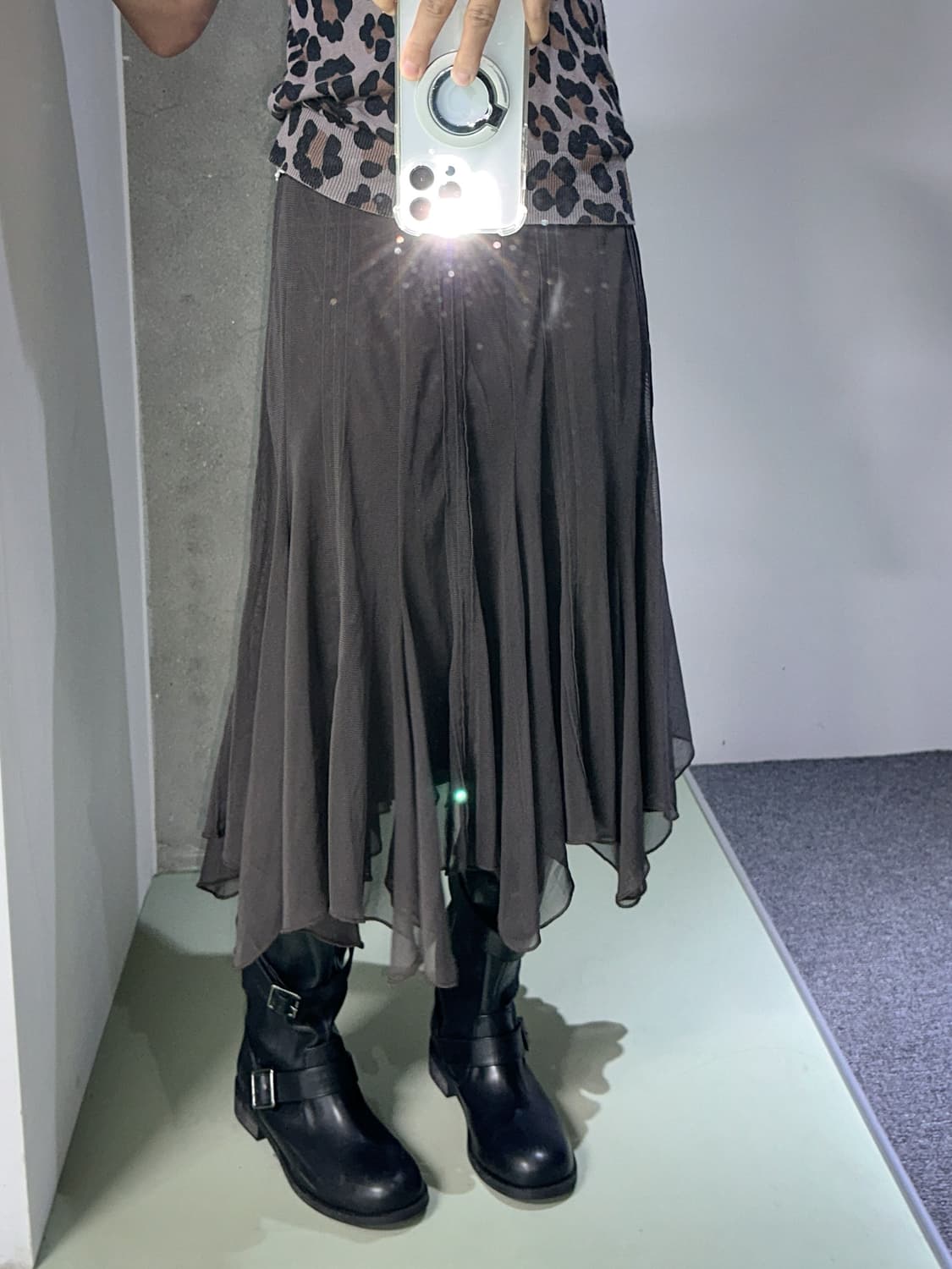 brown mesh layered midi skirt 상품이미지1