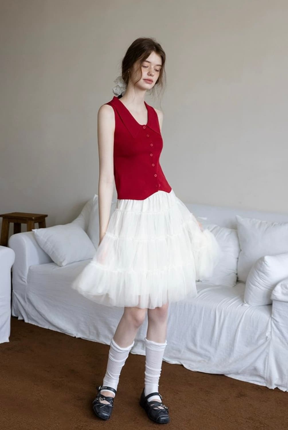 EGGKA 튤 미디 스커트 S(off-white) 상품이미지2