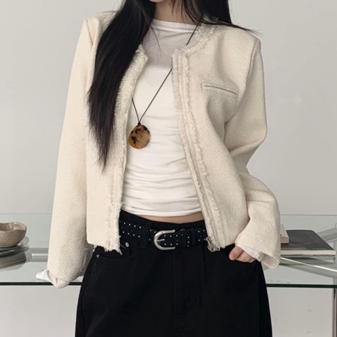 아이보리 트위드 자켓 상품이미지2